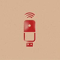 Wireless receiver halftone style icon with grunge background vector illustration