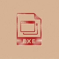 Executable file format halftone style icon with grunge background vector illustration