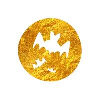 Hand drawn Bats and moon icon in gold foil texture vector illustration