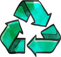 Recycle symbol icon in watercolor style. vector