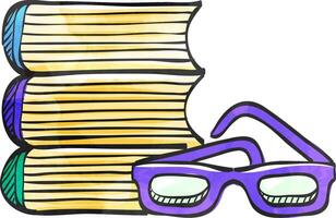 Books and glasses icon in color drawing. Education student college research library vector