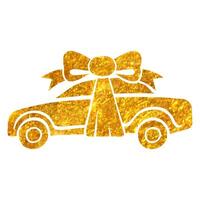 Hand drawn Car prize icon in gold foil texture vector illustration