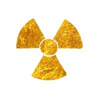 Hand drawn Radioactive symbol icon in gold foil texture vector illustration