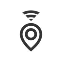 Pin location map icon in thick outline style. Black and white monochrome vector illustration.