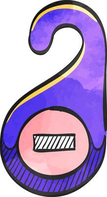 Door handle label icon in color drawing. Hotel room service disturb warning busy resting
