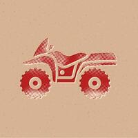 All terrain vehicle halftone style icon with grunge background vector illustration