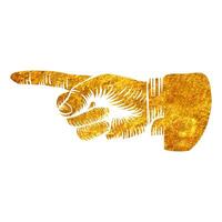 Hand drawn pointing index finger in retro sketch in gold foil texture vector illustration