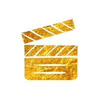 Hand drawn Cinema film icon in gold foil texture vector illustration