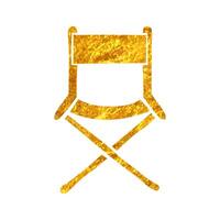 Hand drawn Movie director chair icon in gold foil texture vector illustration