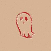 Víspera de Todos los Santos fantasma trama de semitonos estilo icono con grunge antecedentes vector ilustración