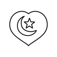 Crescent star inside heart shape icon. Hand drawn vector illustration. Editable line stroke.