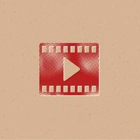 Movie play symbol halftone style icon with grunge background vector illustration