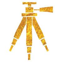 Hand drawn Camera tripod icon in gold foil texture vector illustration