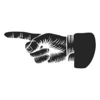 Hand drawn pointing index finger in retro sketch vector illustration