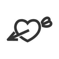 Arrow heart icon in thick outline style. Black and white monochrome vector illustration.