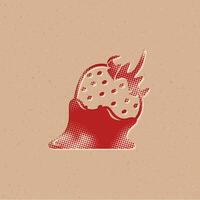 Strawberry chocolate halftone style icon with grunge background vector illustration