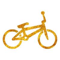 Hand drawn BMX bicycle icon in gold foil texture vector illustration
