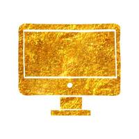 Hand drawn Desktop computer icon in gold foil texture vector illustration