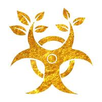 Hand drawn Biohazard leaves icon in gold foil texture vector illustration