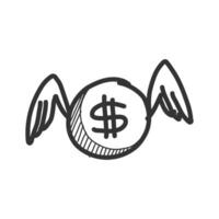 Flying coin icon in hand drawn doodle vector