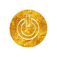 Hand drawn Power button icon in gold foil texture vector illustration