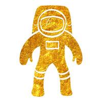 Hand drawn Astronaut icon in gold foil texture vector illustration