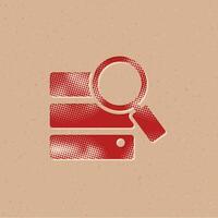 Database search halftone style icon with grunge background vector illustration