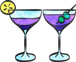 Wine glass icon in color drawing. Celebration couple drinking martini cocktail vector