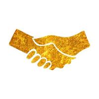 Hand drawn Handshake icon in gold foil texture vector illustration