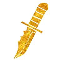 Hand drawn Knife icon in gold foil texture vector illustration