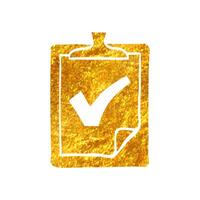 Hand drawn Checklist icon in gold foil texture vector illustration