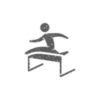 Hurdle run icon in grunge texture vector illustration