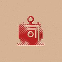 Large format camera halftone style icon with grunge background vector illustration