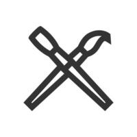 Paint brushes icon in thick outline style. Black and white monochrome vector illustration.