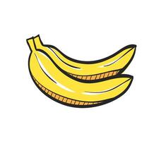 Banana icon in hand drawn color vector illustration