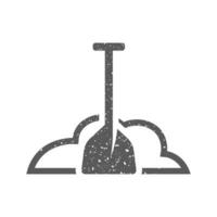 Snow and shovel icon in grunge texture vector illustration