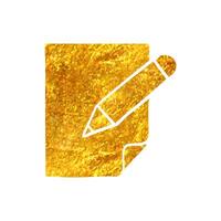 Hand drawn Document edit icon in gold foil texture vector illustration