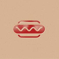 Hot dog halftone style icon with grunge background vector illustration