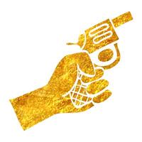 Hand drawn Starting gun icon in gold foil texture vector illustration