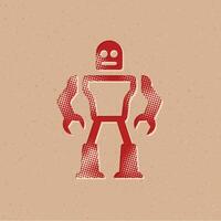 Toy robot halftone style icon with grunge background vector illustration