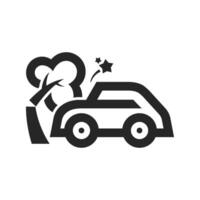 Car crash icon in thick outline style. Black and white monochrome vector illustration.
