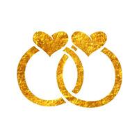 Hand drawn Wedding ring icon in gold foil texture vector illustration