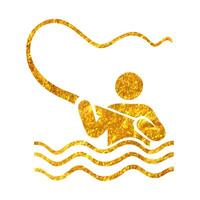 Hand drawn Fishing icon in gold foil texture vector illustration