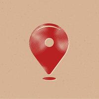 Pin location map halftone style icon with grunge background vector illustration