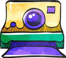 Instant camera icon in color drawing. Vintage retro photography photo mechanical analog film shooting instant paper vector