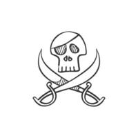 Skull and swords icon in hand drawn doodle vector