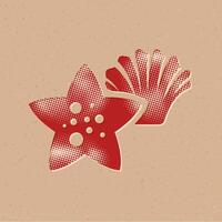 Star fish halftone style icon with grunge background vector illustration