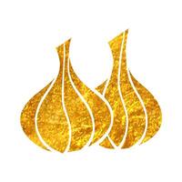 Hand drawn Garlic icon in gold foil texture vector illustration