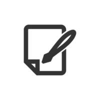 Letter quill pen icon in thick outline style. Black and white monochrome vector illustration.