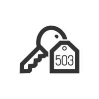 Key icon in thick outline style. Black and white monochrome vector illustration.